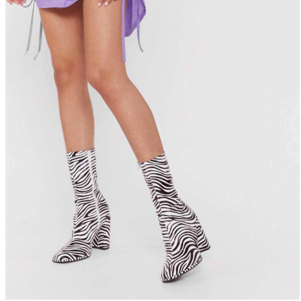 Zebra Heeled Sock Boots